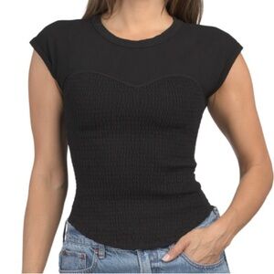 NWT Steve Madden Sweetheart Smocked Short Sleeve Top Size XL